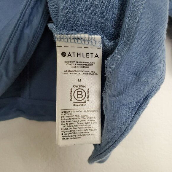Athleta Womens Westwood Sweatshirt Tee Size M V-Neck Cottage Blue Dolman - Picture 5 of 10
